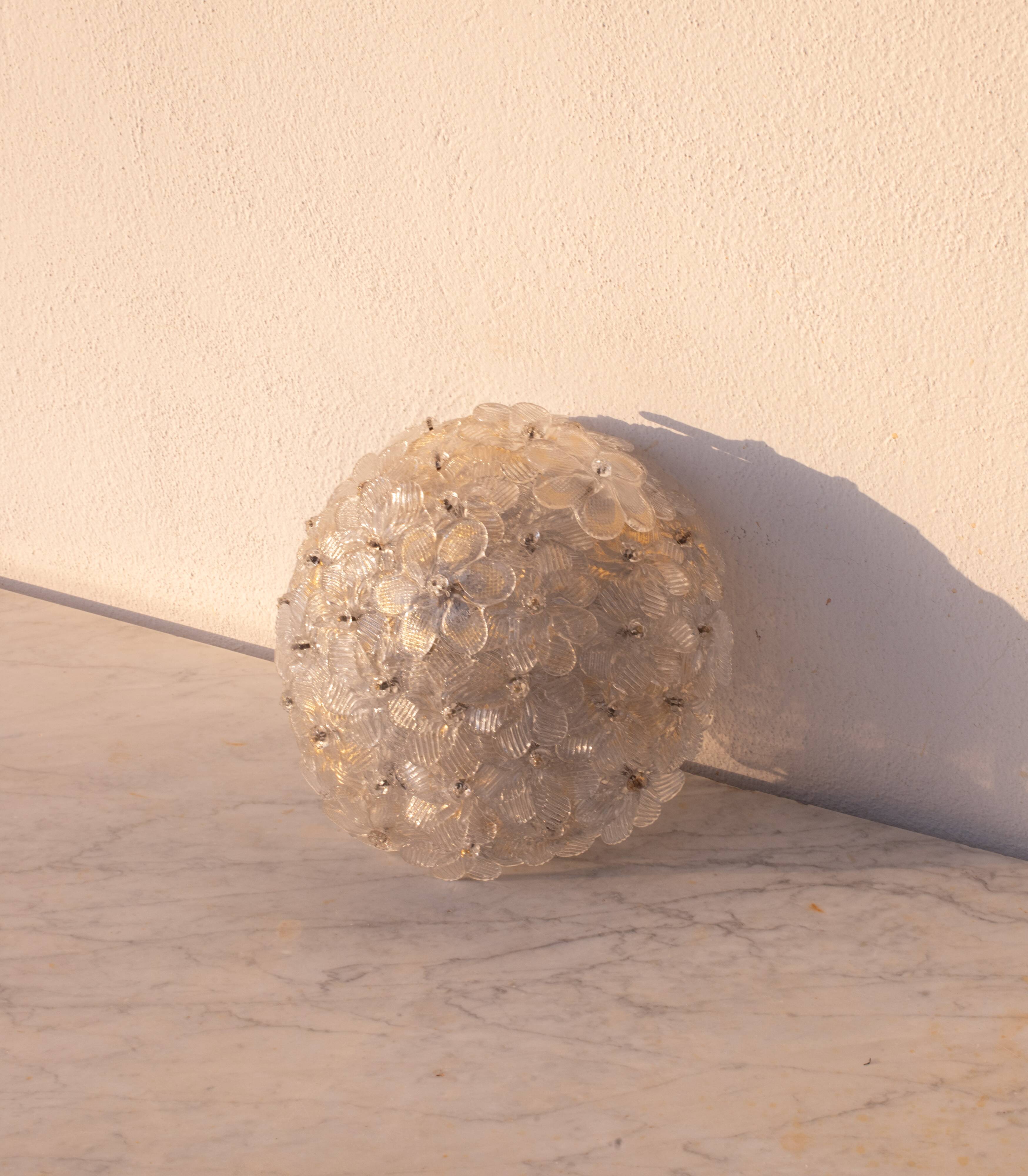 Murano Ceiling Light Gold and Traspare Flower by Seguso for Venini, Italy, 1960s