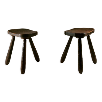 Tabourets tripodes français, 1930s, set de 2