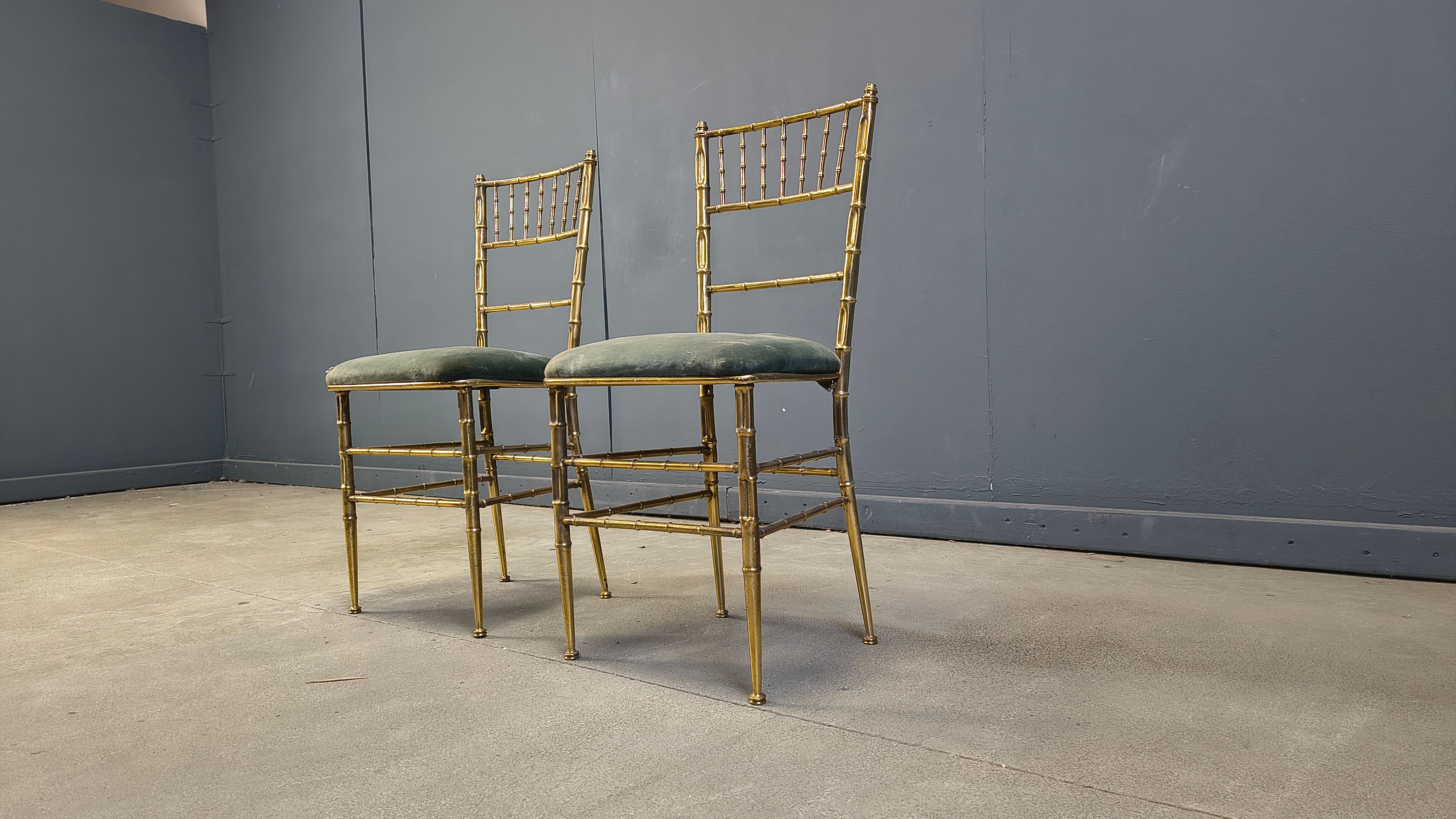 Pair of brass faux bamboo chairs, 1960s