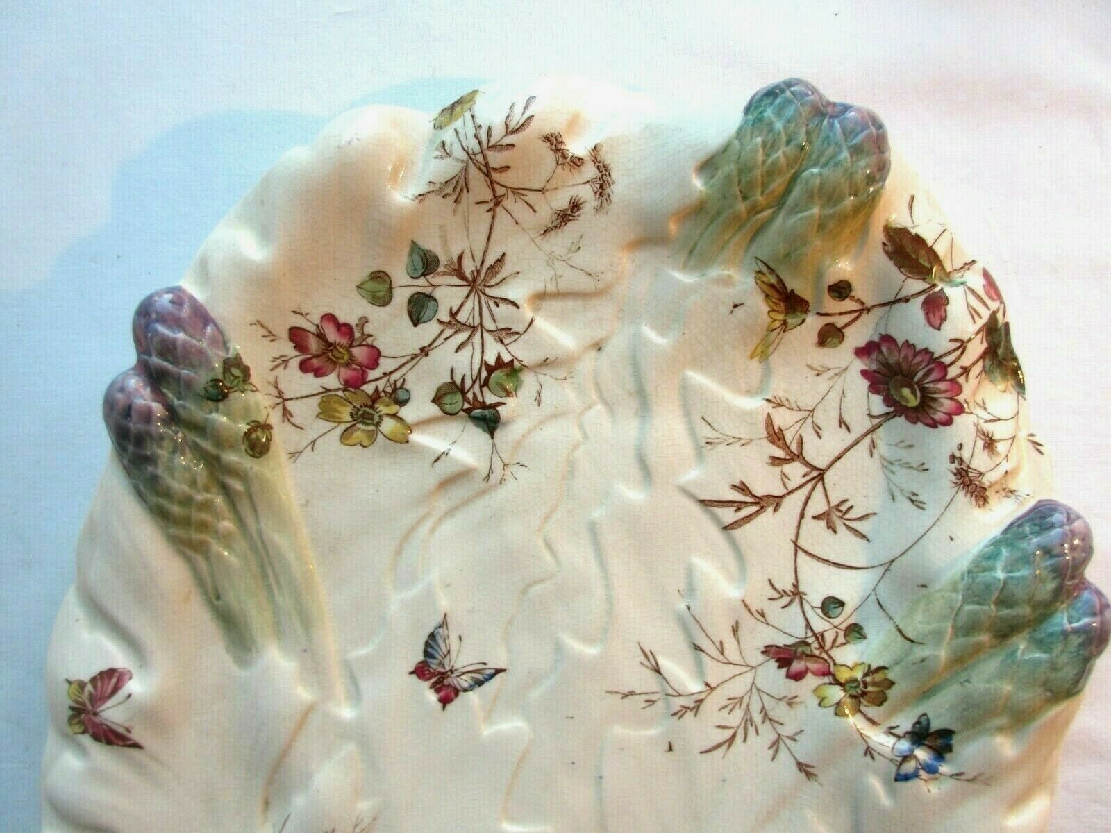 asparagus dish in dabbling, Asparagus, Flowers, Butterflies, Adderley's English production.