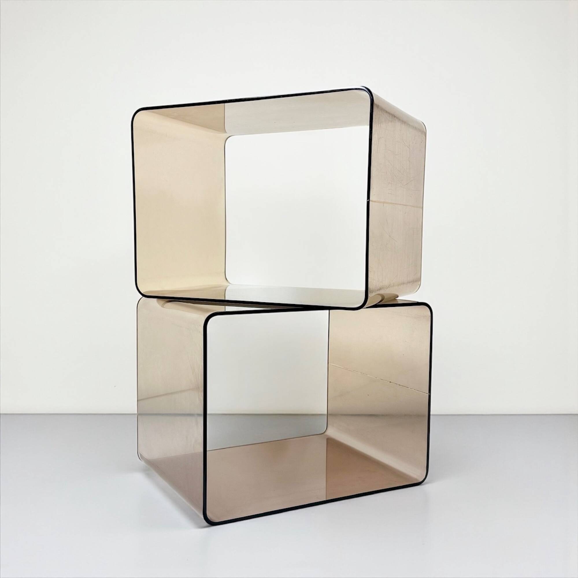 Pair of Vintage 70s Smoked Plexiglass Stands