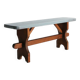Banc rustique en bois avec plateau bleu, France 1930