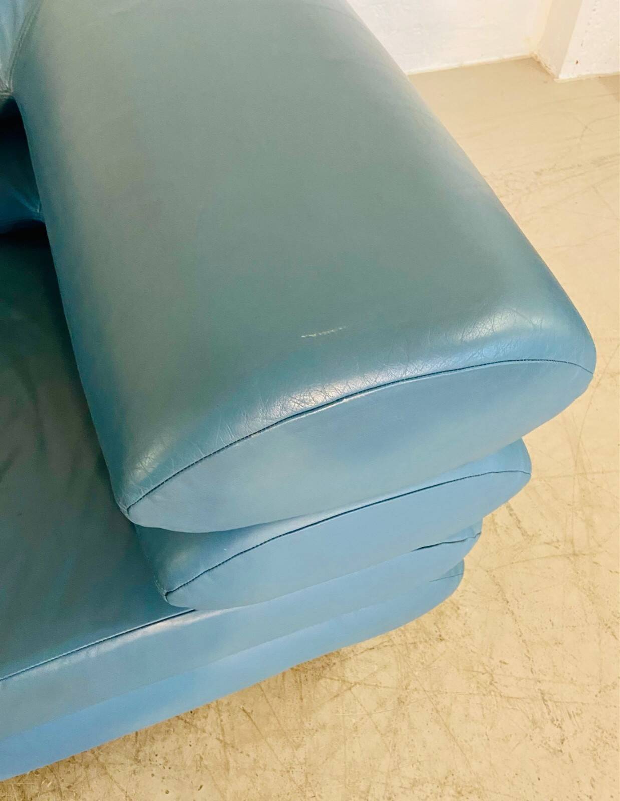 Vintage retro Swedish 2 seater turquoise leather sofa