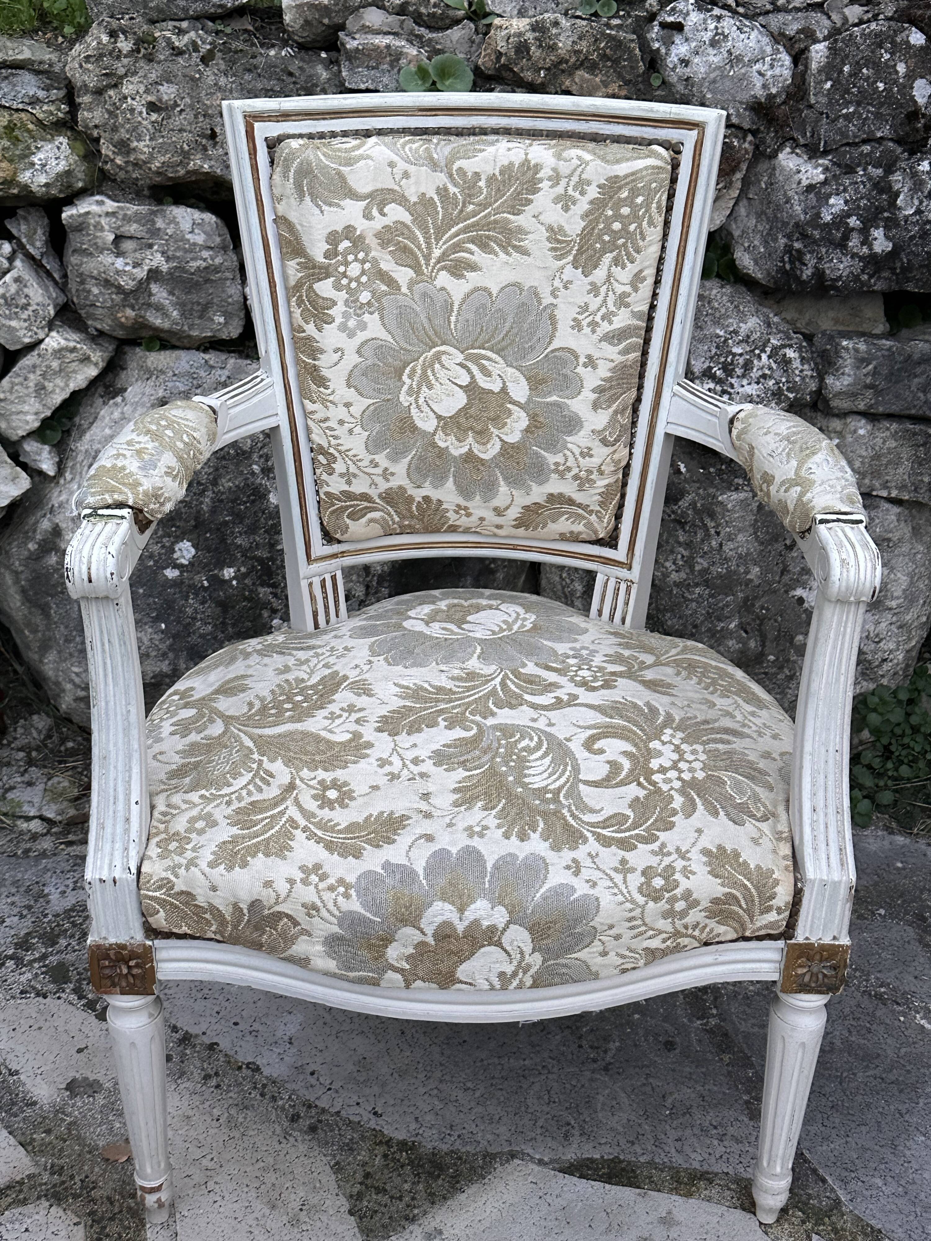 Louis XVI style armchair lacquered white