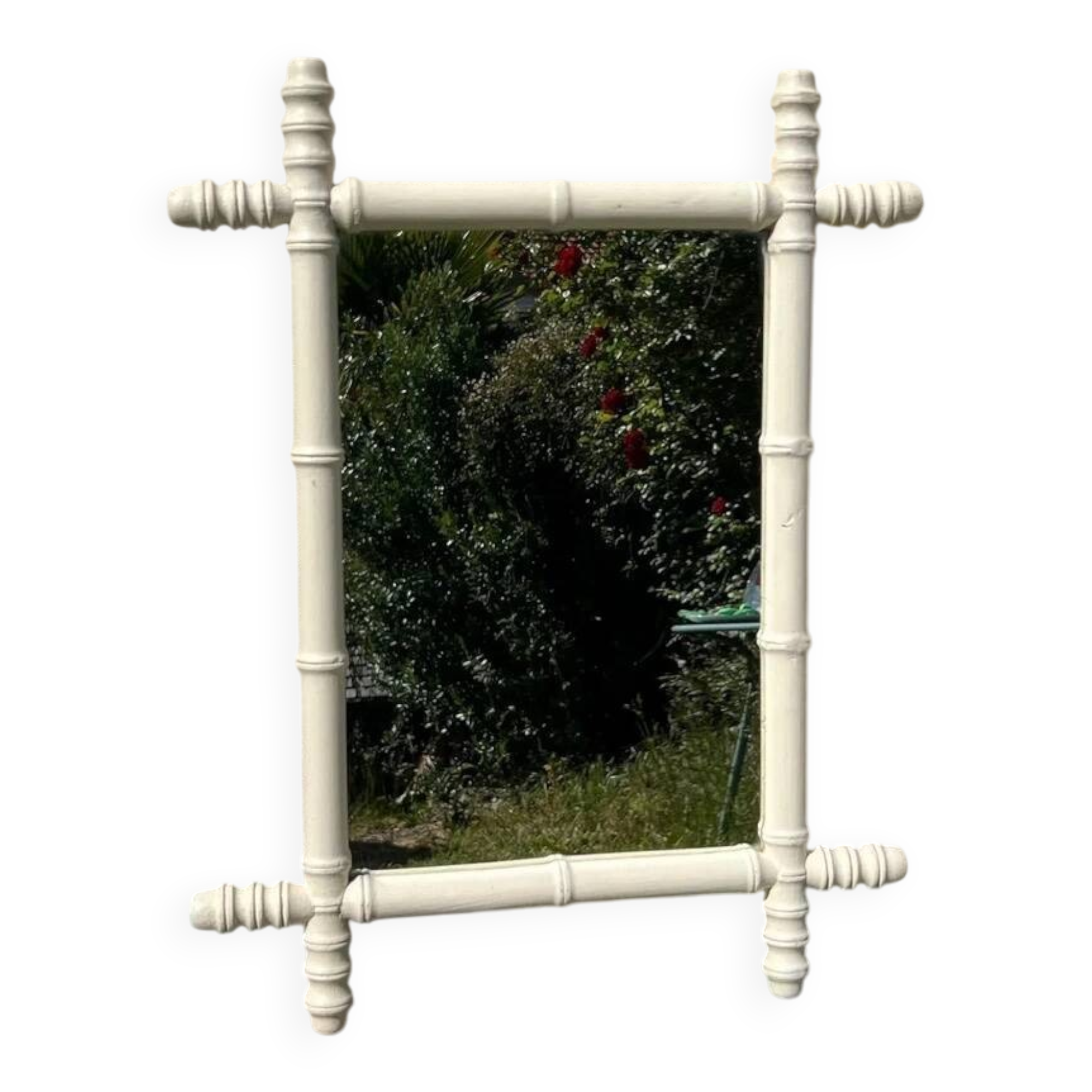 Vintage wooden turned mirror, white, rectangular, 1940s.
