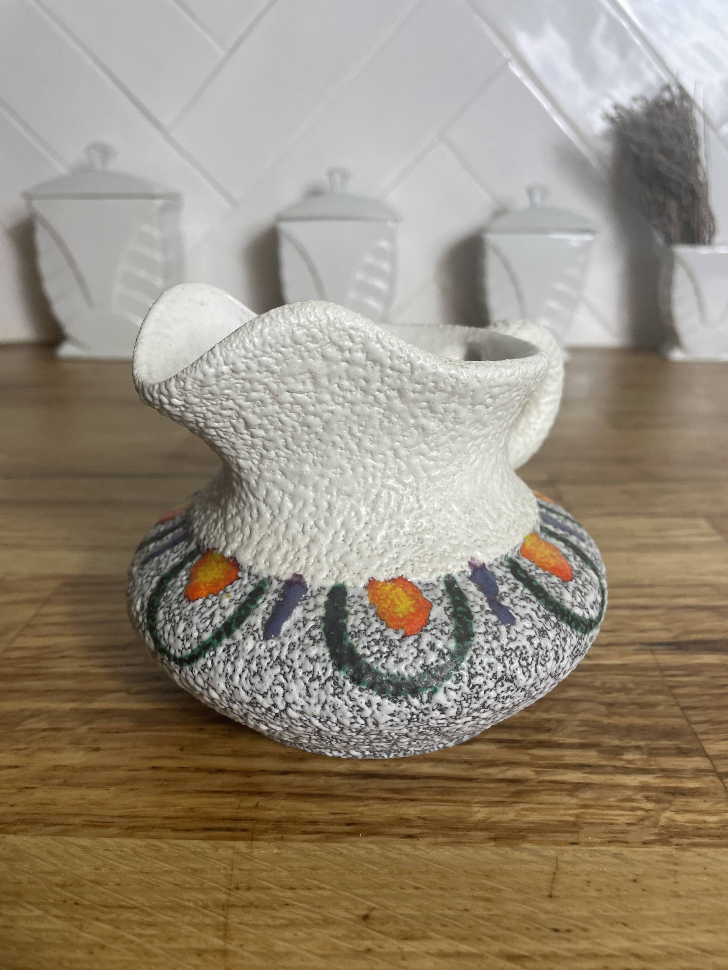 Vintage white and multicolor Italian pitcher Roberto Rigon 1970s