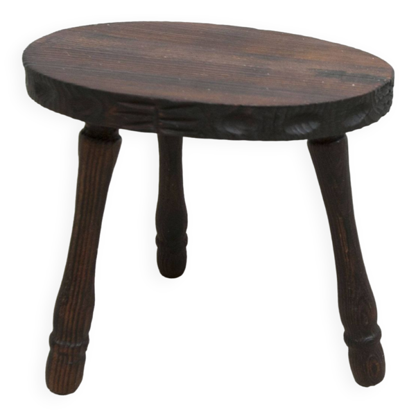 Tabouret bas brutaliste bois massif 1950 — Beyit