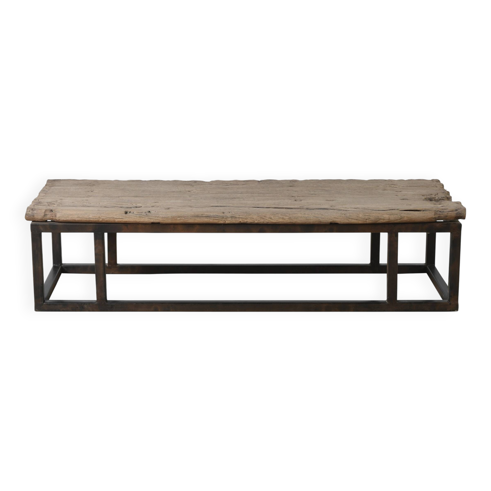 Guyuan – Coffee table in ancient elm with a metal structure no. 1
