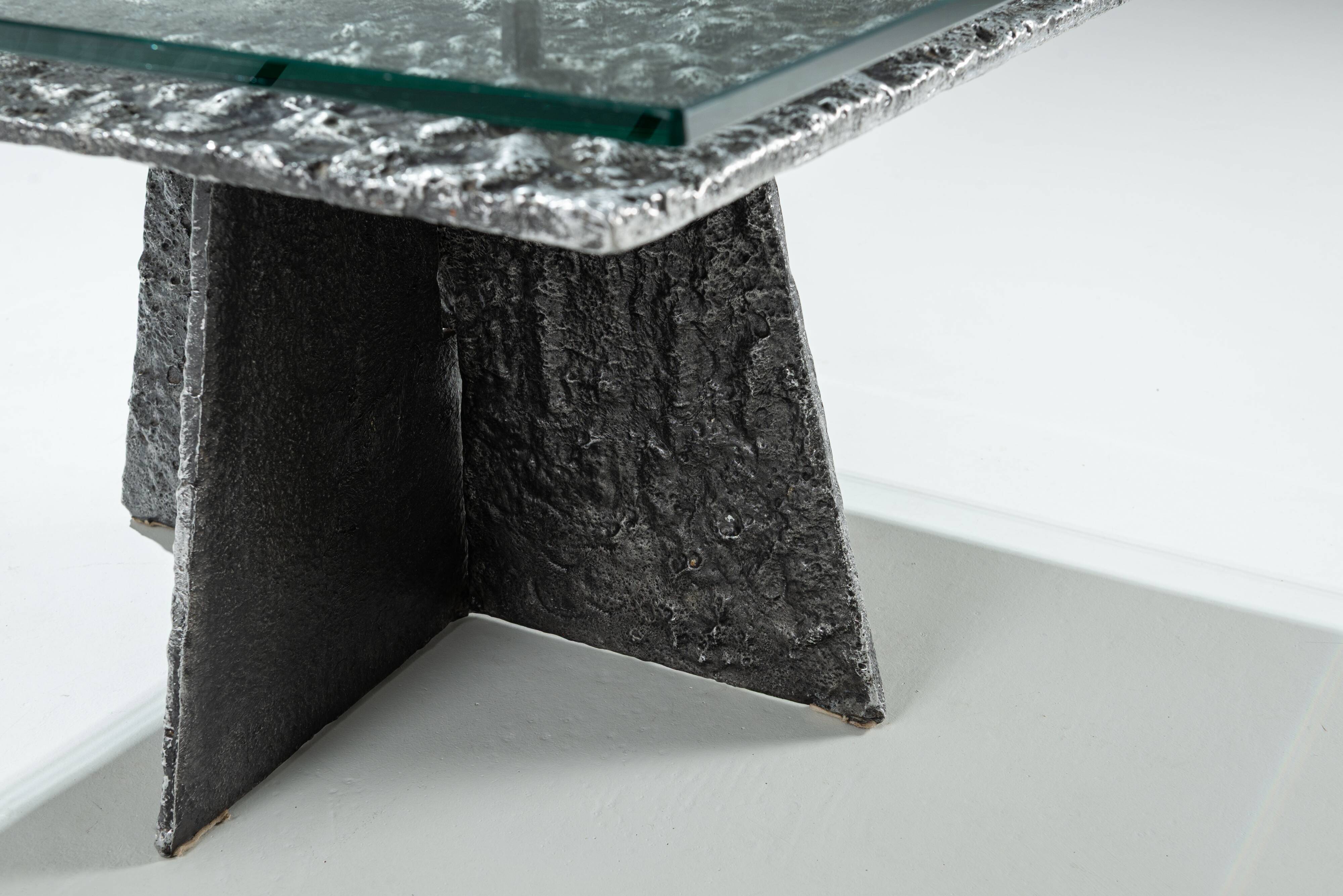 Heavy cast aluminium brutalist coffee table