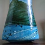 GOZO Malte - Vase vintage modèle "Algues" - verre bleu & vert