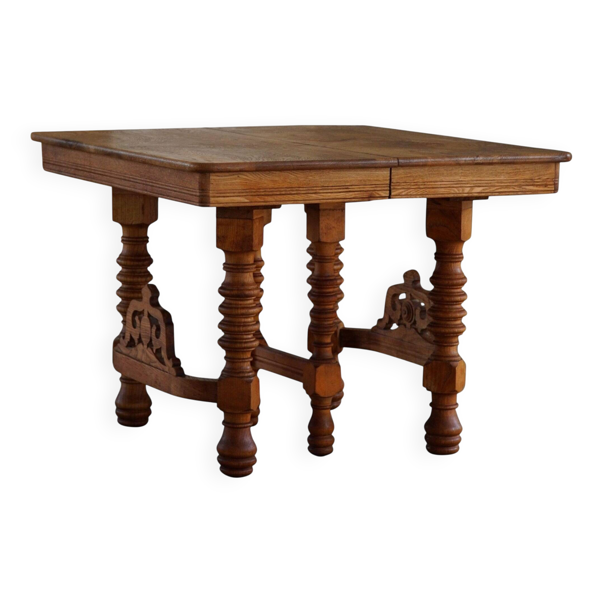 Square dining room/office table from the 19th century, baroque, Danish cabinetmaker.