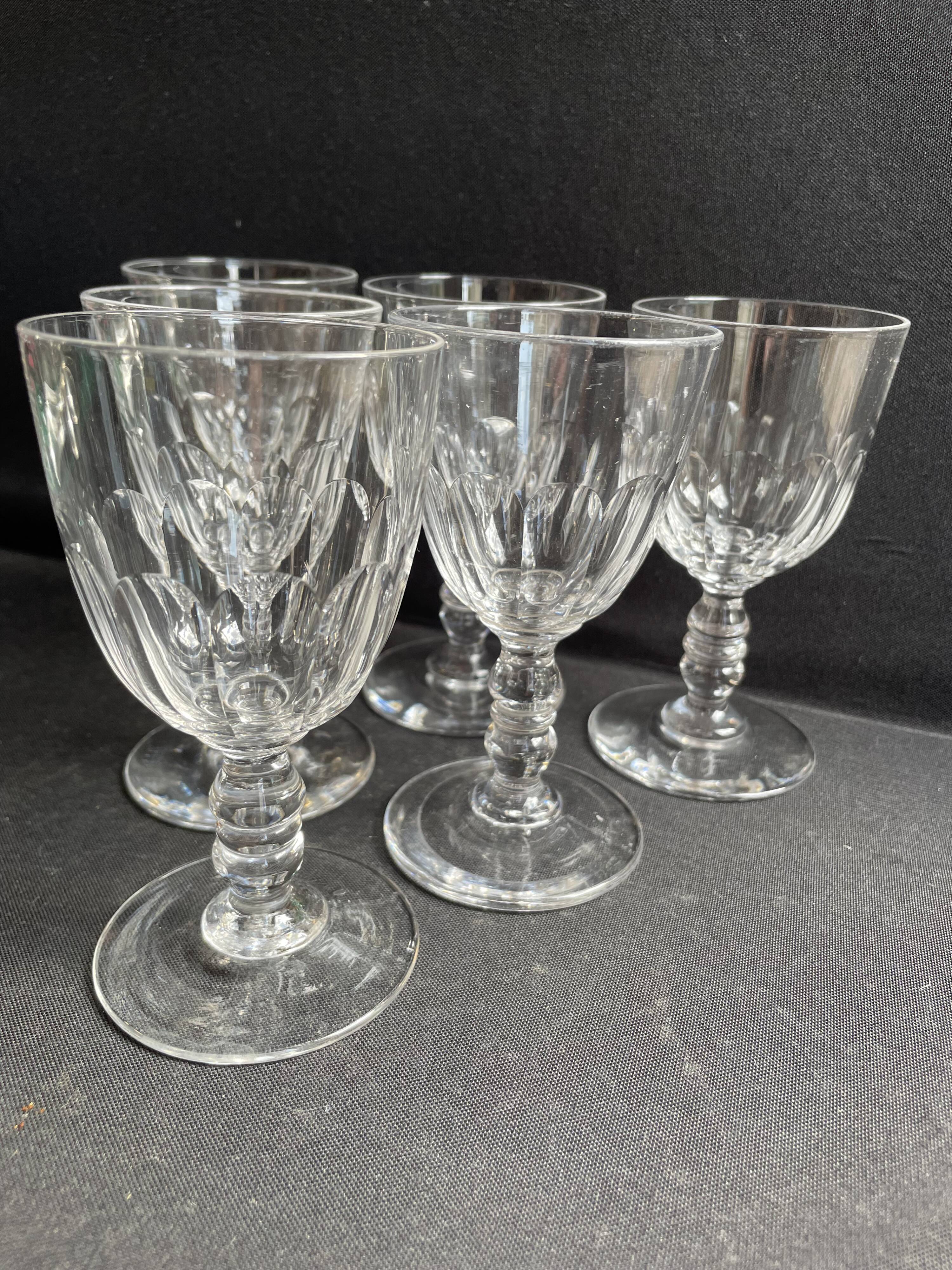 6 Baccarat Clermont 19th century cooked wine glasses