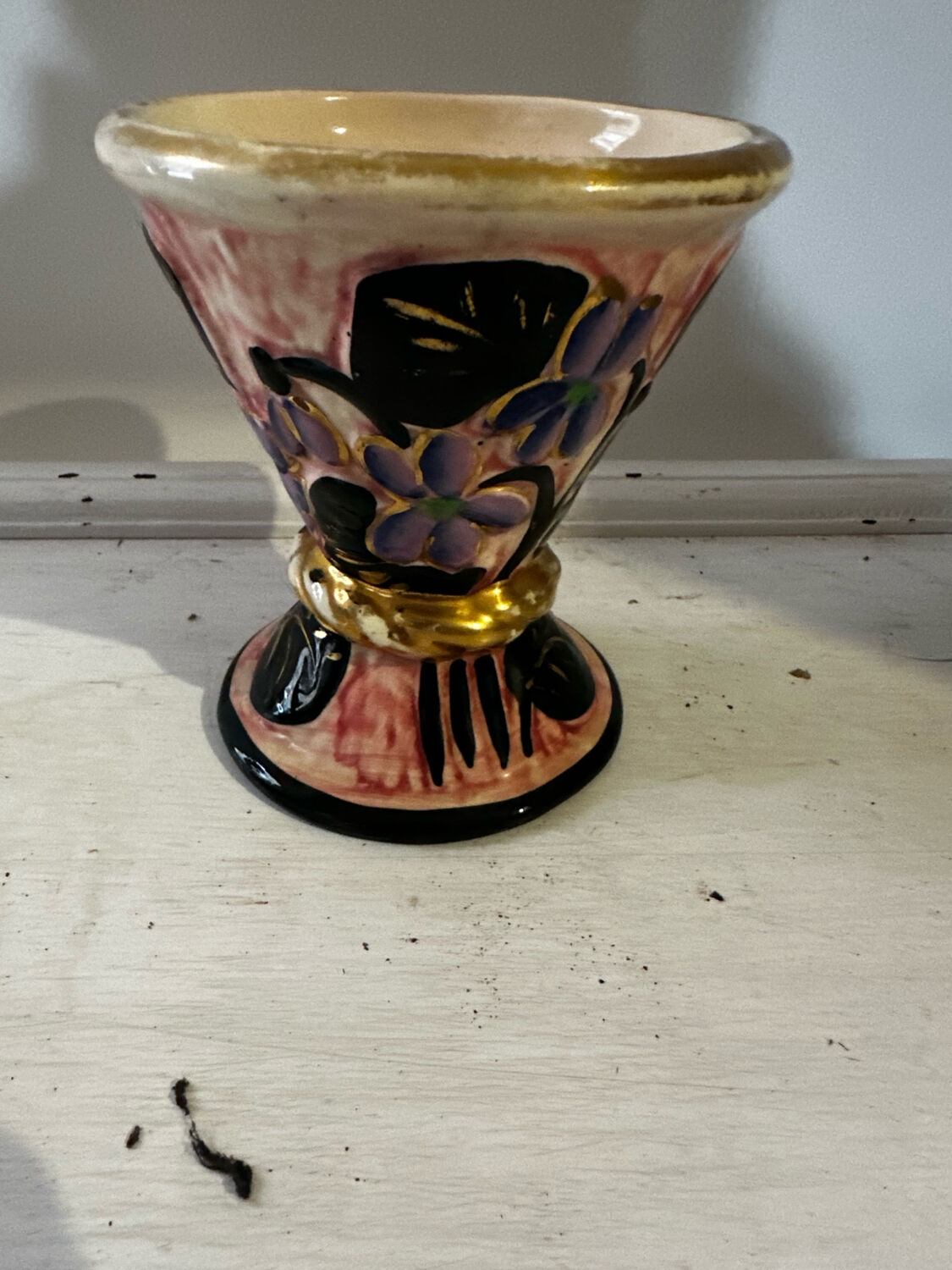 Small vintage conical vase Vallauris workshop JTF floral decoration