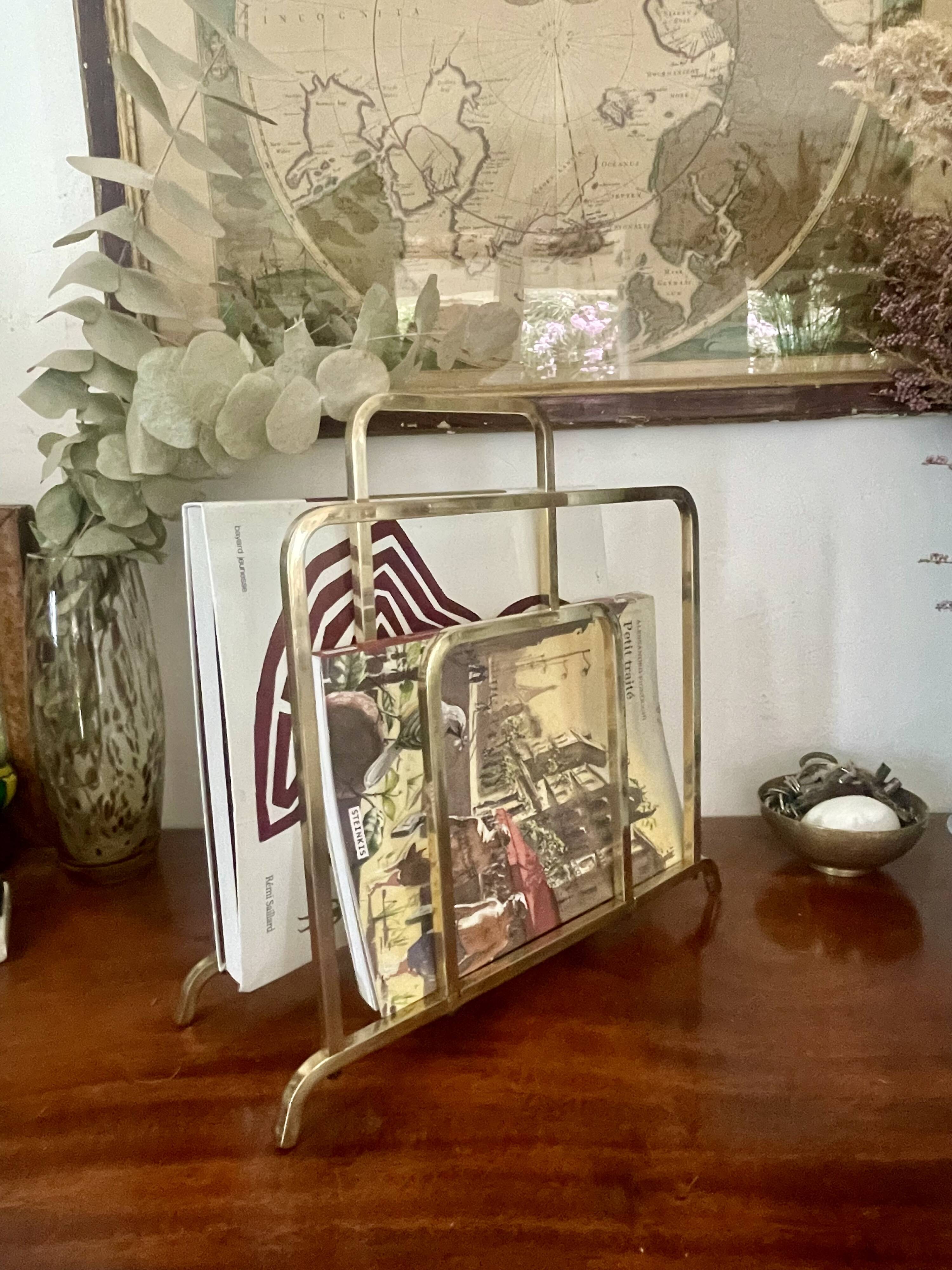 Designer brass magazine rack