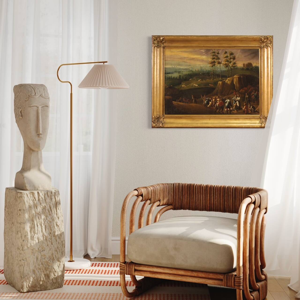 Italian painting landscape with wayfarers from the 18th century