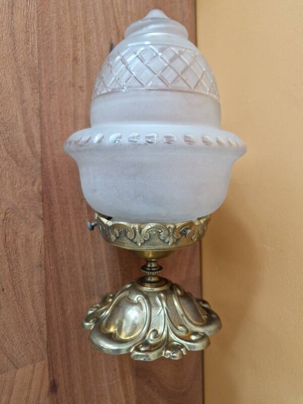 Gold metal ceiling light - Cut and satin glass globe - Louis XV style