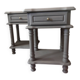 Pair of vintage bedside tables in fir, reimagined – waxed finish – both elegant.
