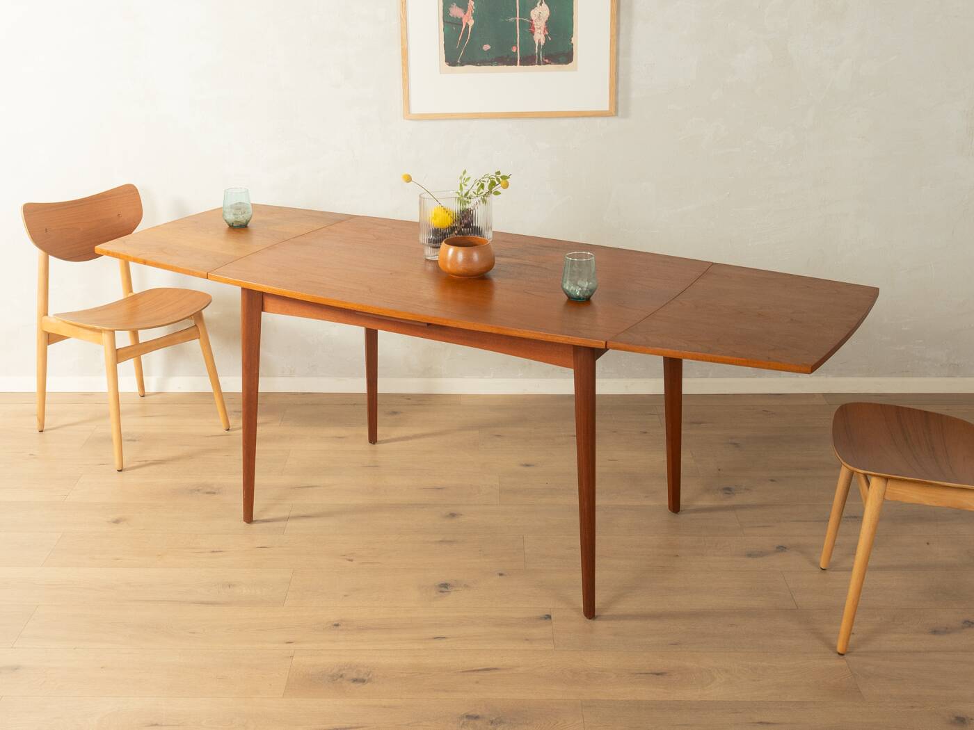 Elegant mid-century dining table with extension function, 1960s, teak veneer