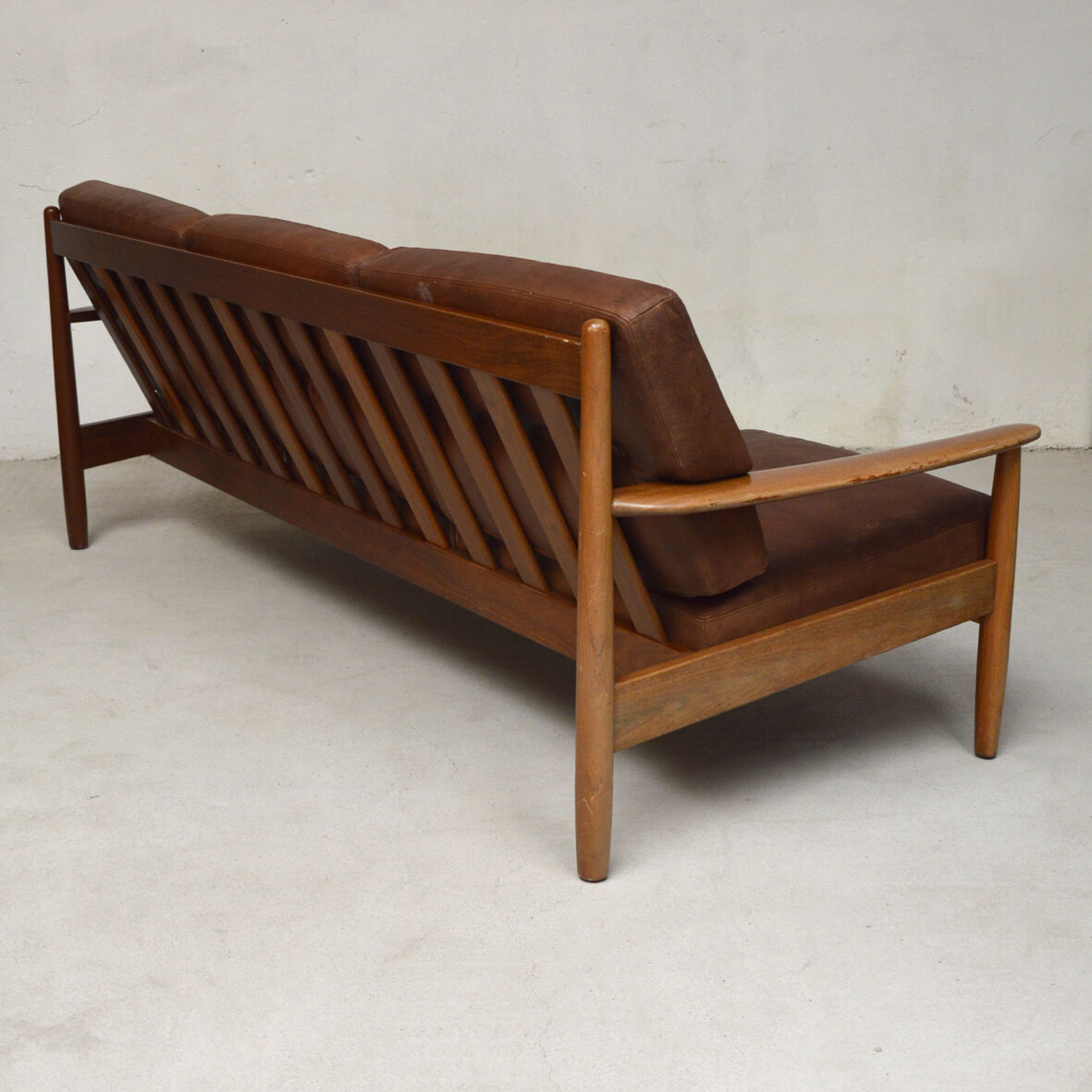 Danish 3 seater teak and leather sofa, 1960