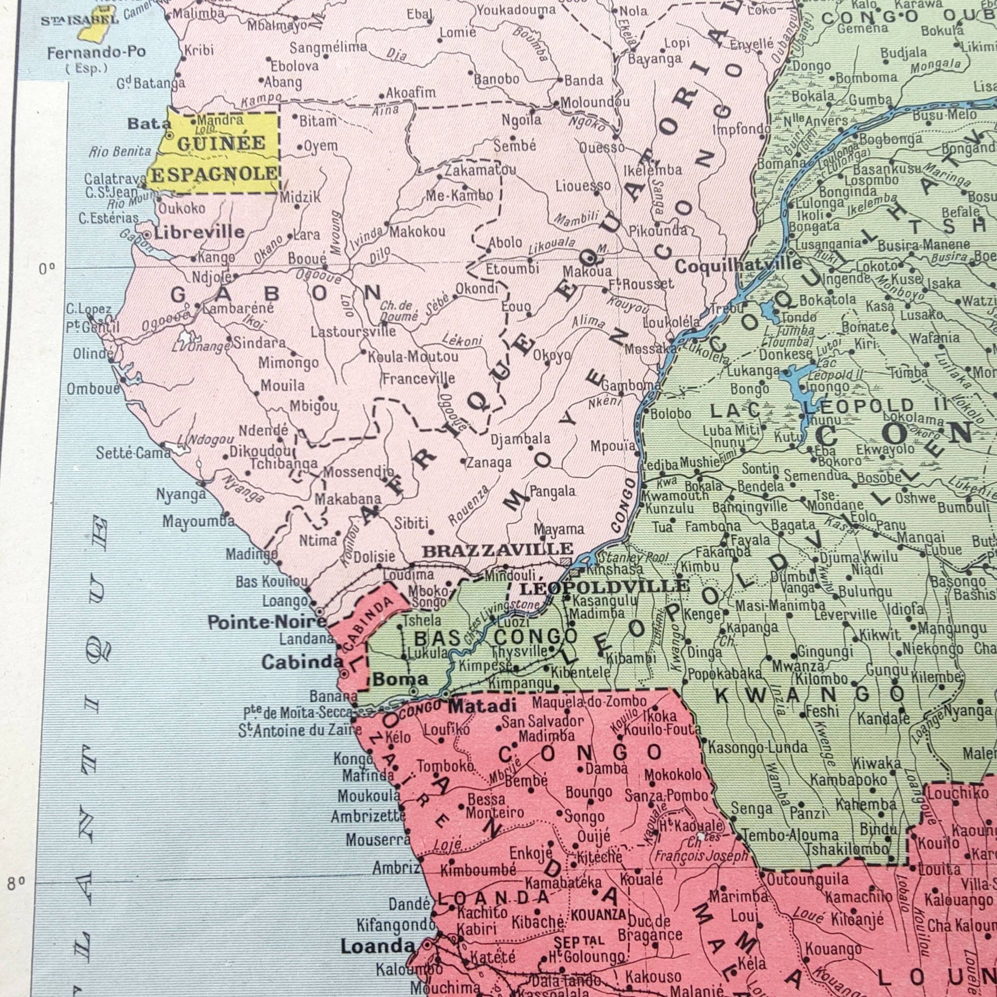 Vintage map of Central Africa 38x43cm from 1950