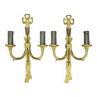 Large pair of sconces, knot and arrow, Louis XVI style - bronze