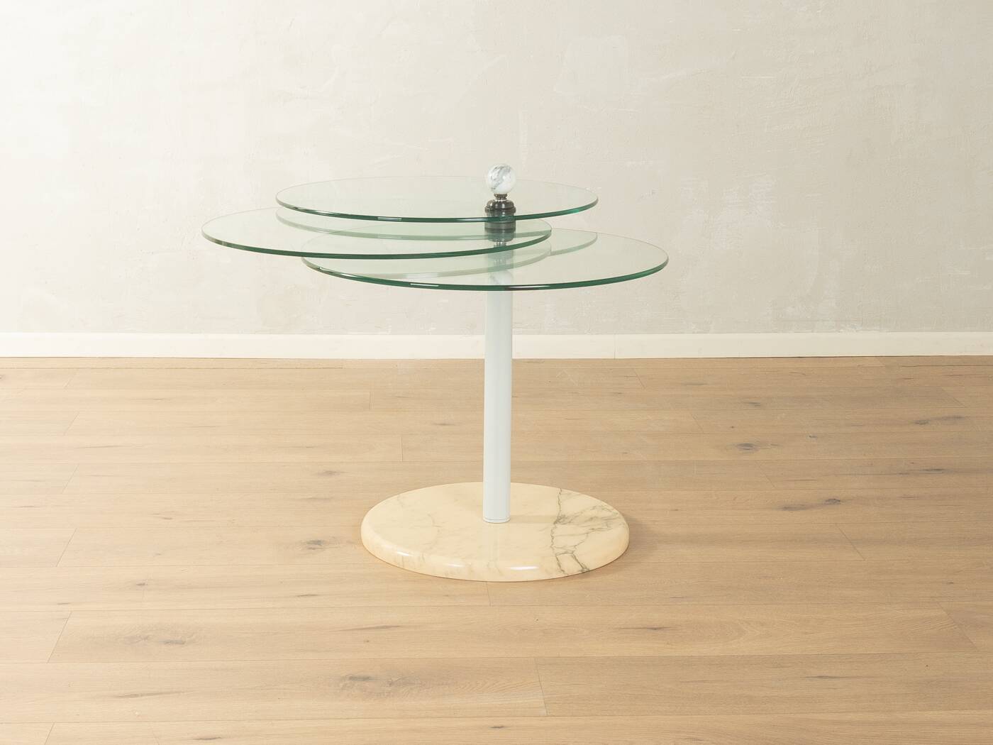 Sculptural side table from the 1980s with swiveling glass plates and a solid marble base
