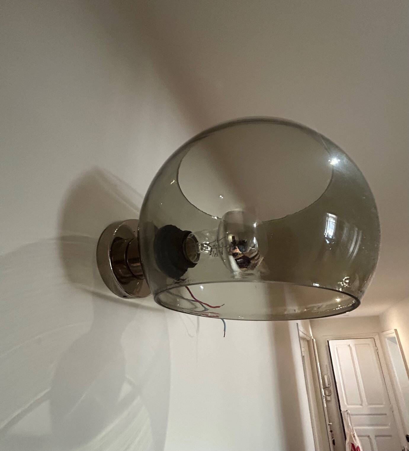 glass and chrome wall light 1970