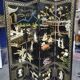 Antique Chinese bedroom screen, inlay of soapstone, jade, ivory, mother-of-pearl