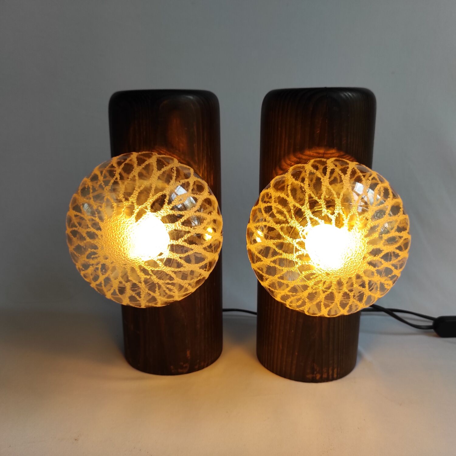 Pair of vintage solid wood lamps