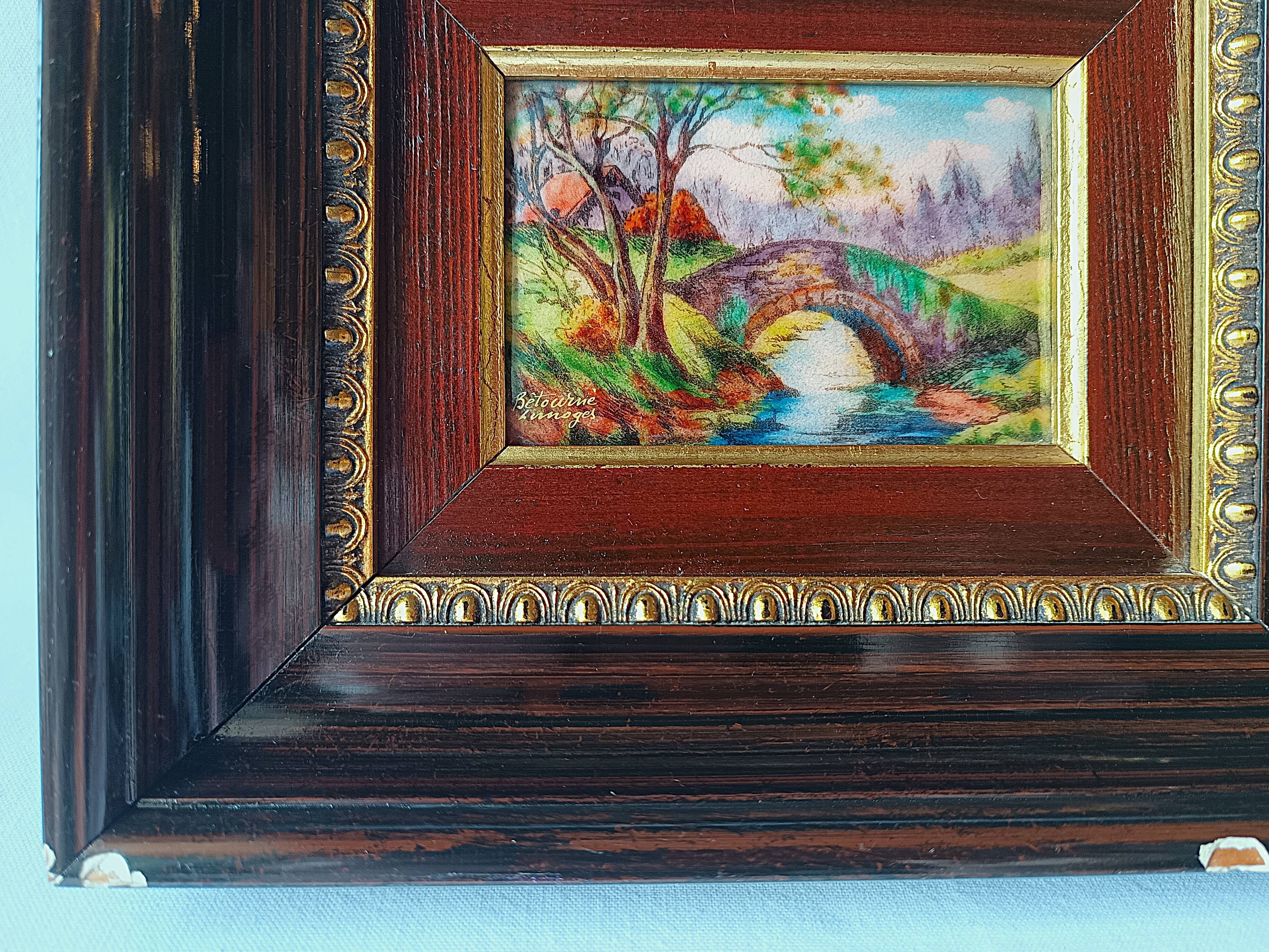 antique painting signed R. Bétourné wooden stucco frame