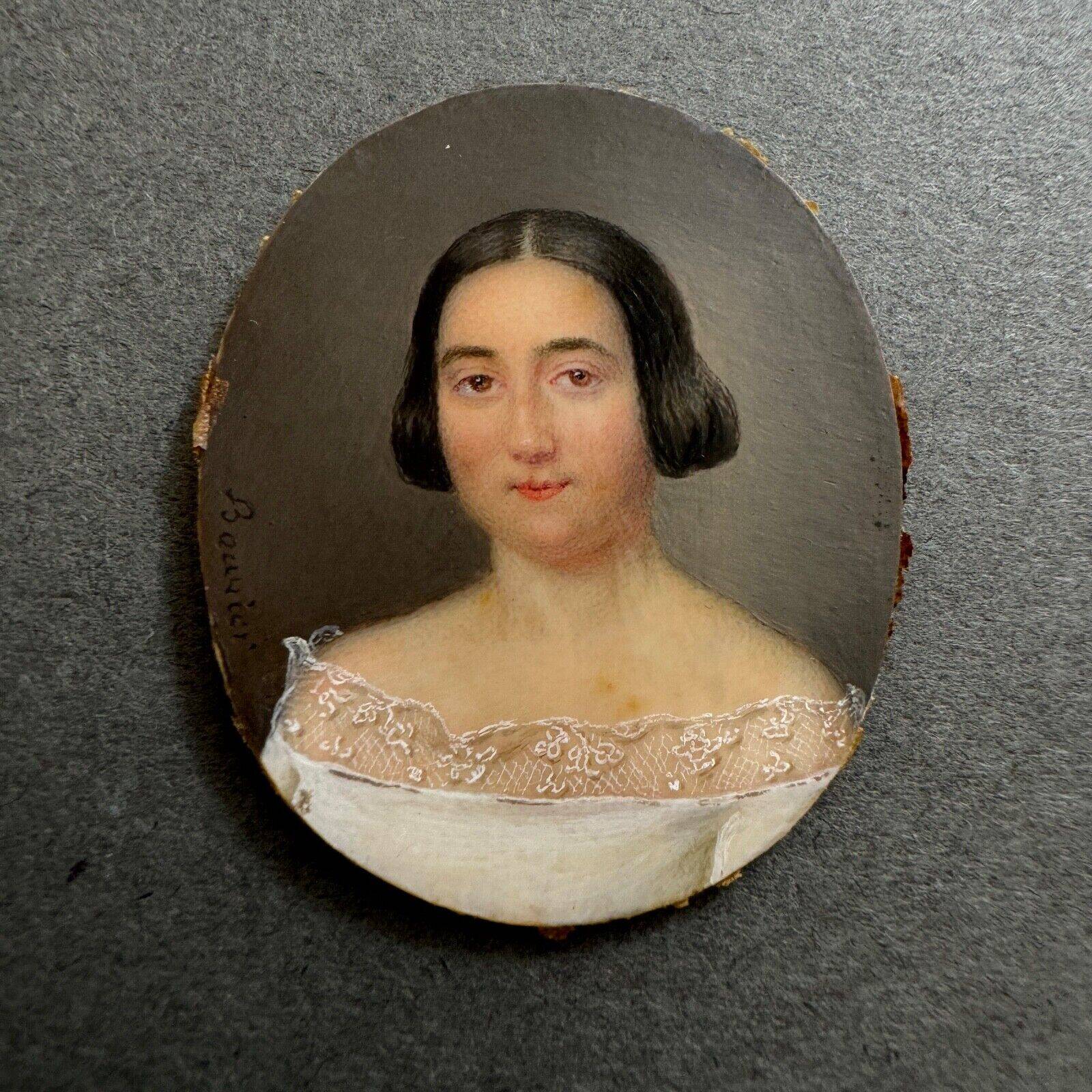 Miniature early 19th century hand painted by Bouvier portrait of a woman