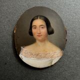 Miniature début XIXe peinte à la main par Bouvier portrait de femme