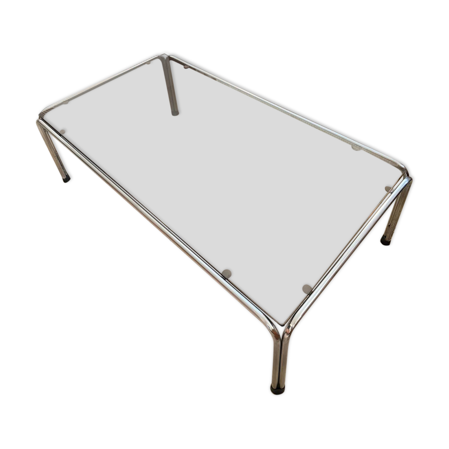 Ancienne table basse chrome et verre fumé vintage