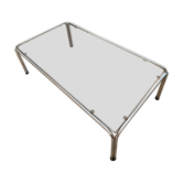 Ancienne table basse chrome et verre fumé vintage