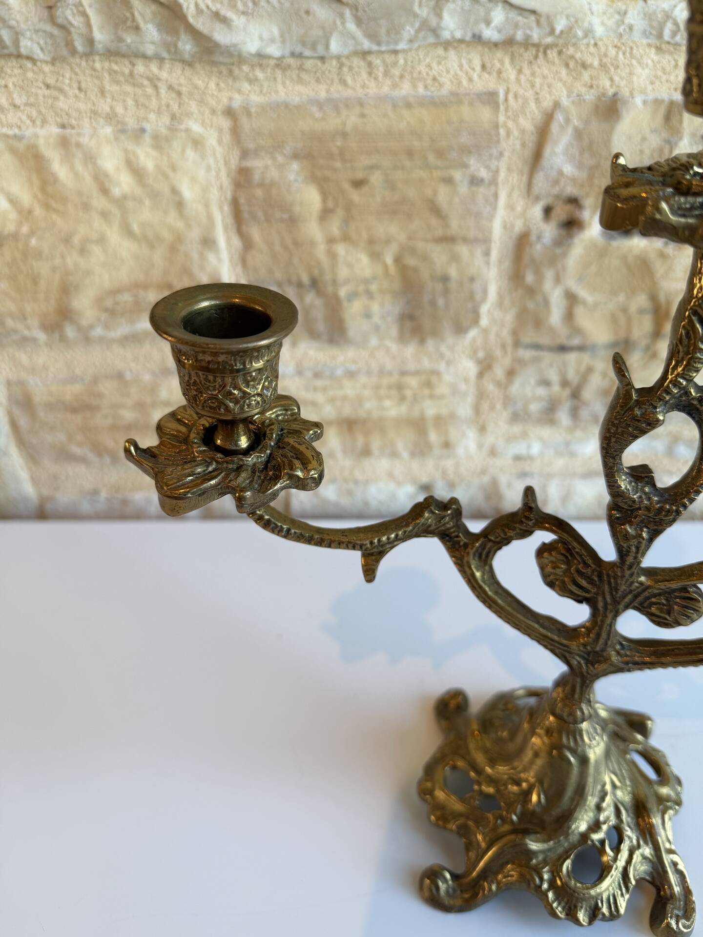 Antique Art Nouveau chandelier in gilded bronze with 3 lights – Vintage candlestick