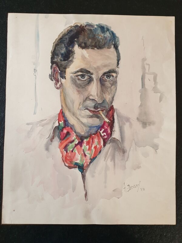 André Duculty (1912-1990) Watercolor on paper "Portrait of Man" Signed lower right and dated