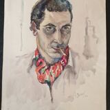 André Duculty (1912-1990) Watercolor on paper "Portrait of Man" Signed lower right and dated