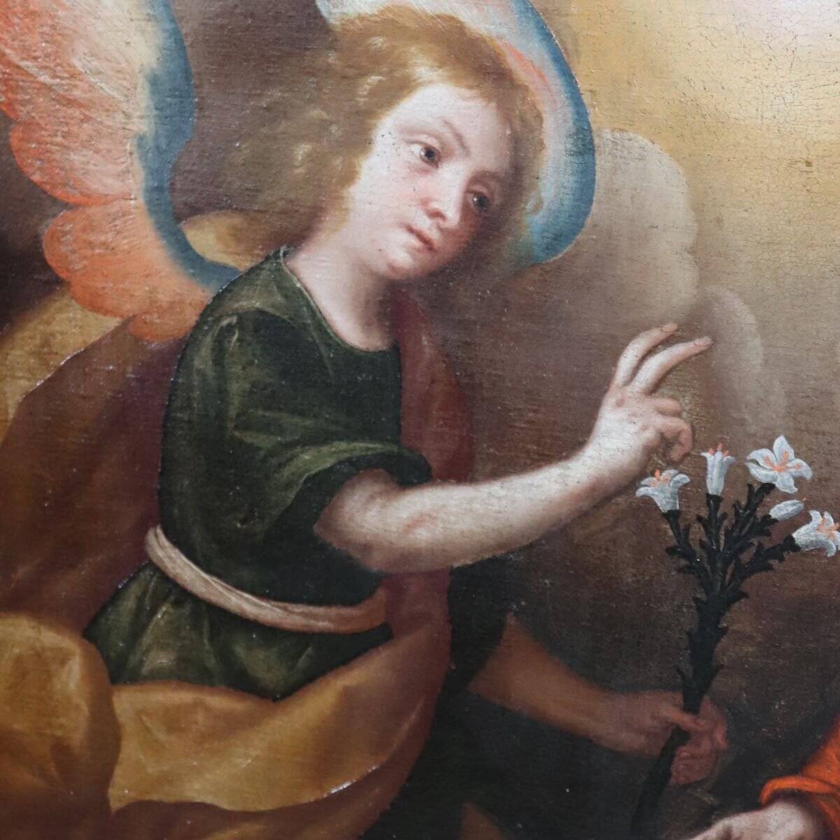 The Annunciation, Italy, 17th Century, Antique Oil Painting On Canvas