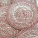 Set of 6 dessert plates in English porcelain red country décor