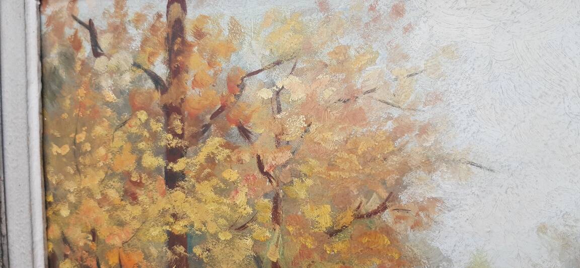 Antique painting "autumn landscape" France mid-20th century