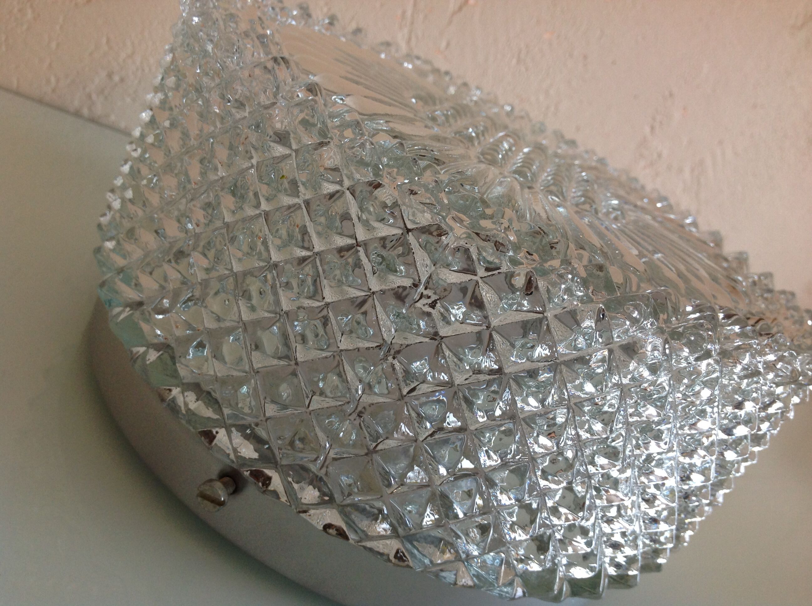 Plafonnier rond pointes de diamant / vintage années 60-70