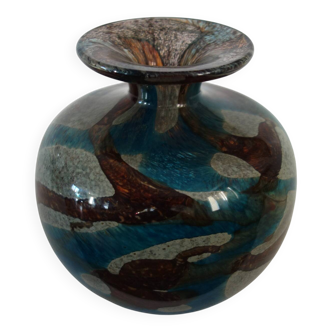 Round glass vase signed Mdina, Malta, 1970s