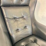 Vintage Danish mid-century black leather swivel chair, 1970s