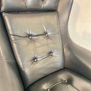 Vintage Danish mid-century black leather swivel chair, 1970s