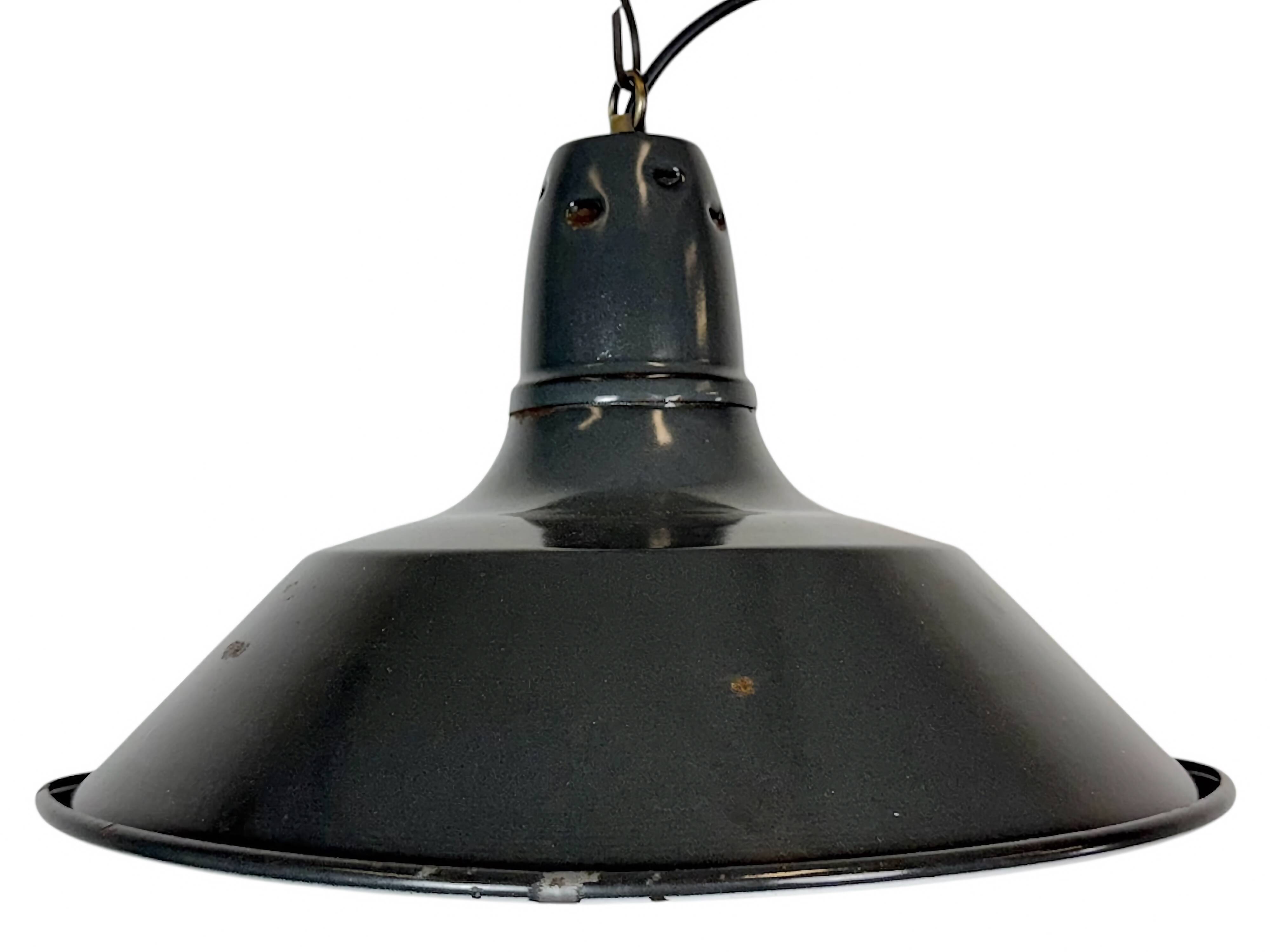 Industrial French Black Enamel Factory Pendant Lamp, 1960s