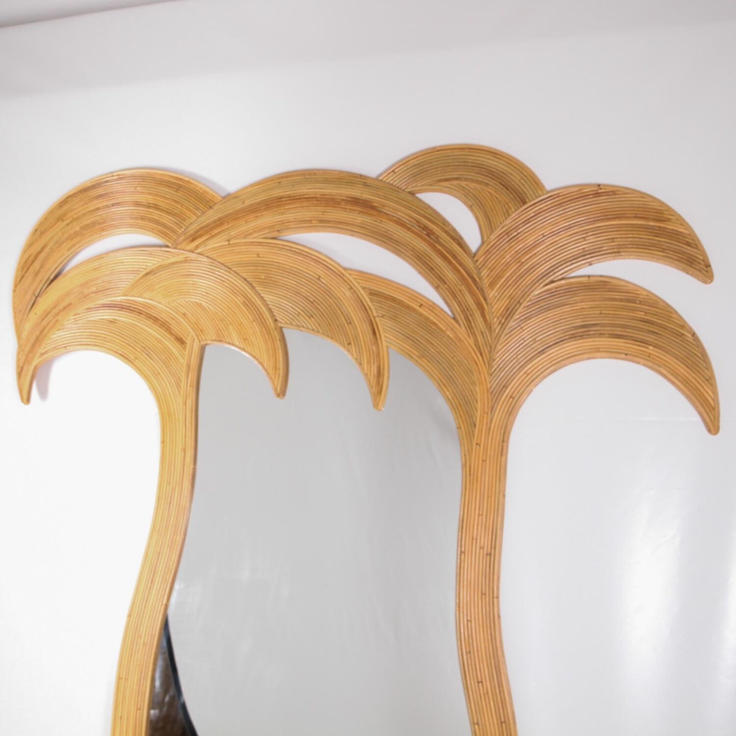 Double rattan palm mirror