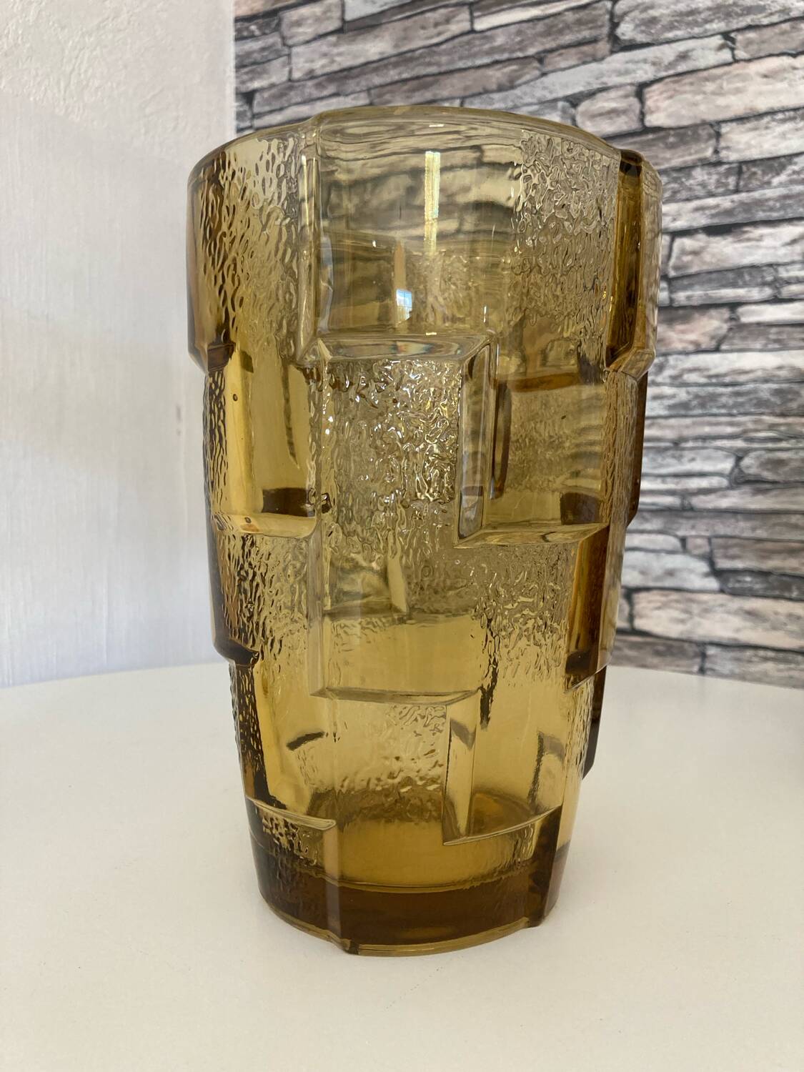 Vintage yellow checkered vase