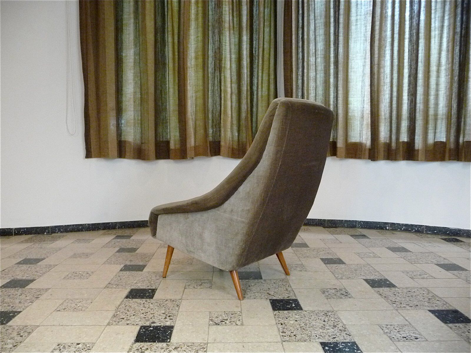 Mid-century mohair velvet high-back easy chair, Italy 1950s