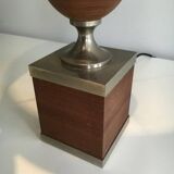 Egg lamp in wood and brushed steel