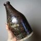 Bouteille en grès pyrité émaillé vintage artisanale signée Jean Lamy
